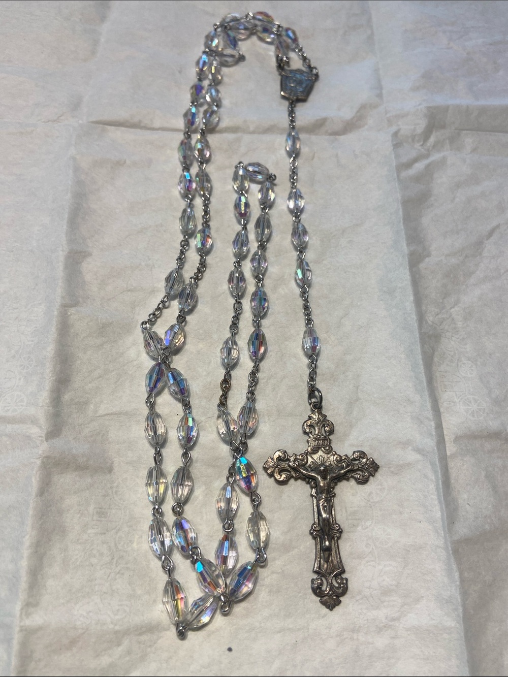 Vintage Chapel Sterling and Crystal Rosary